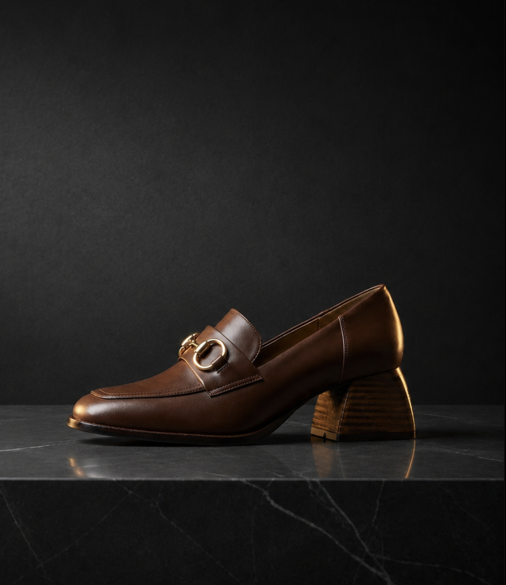 Loafer Sartuê Milano em couro marrom sobre mármore escuro